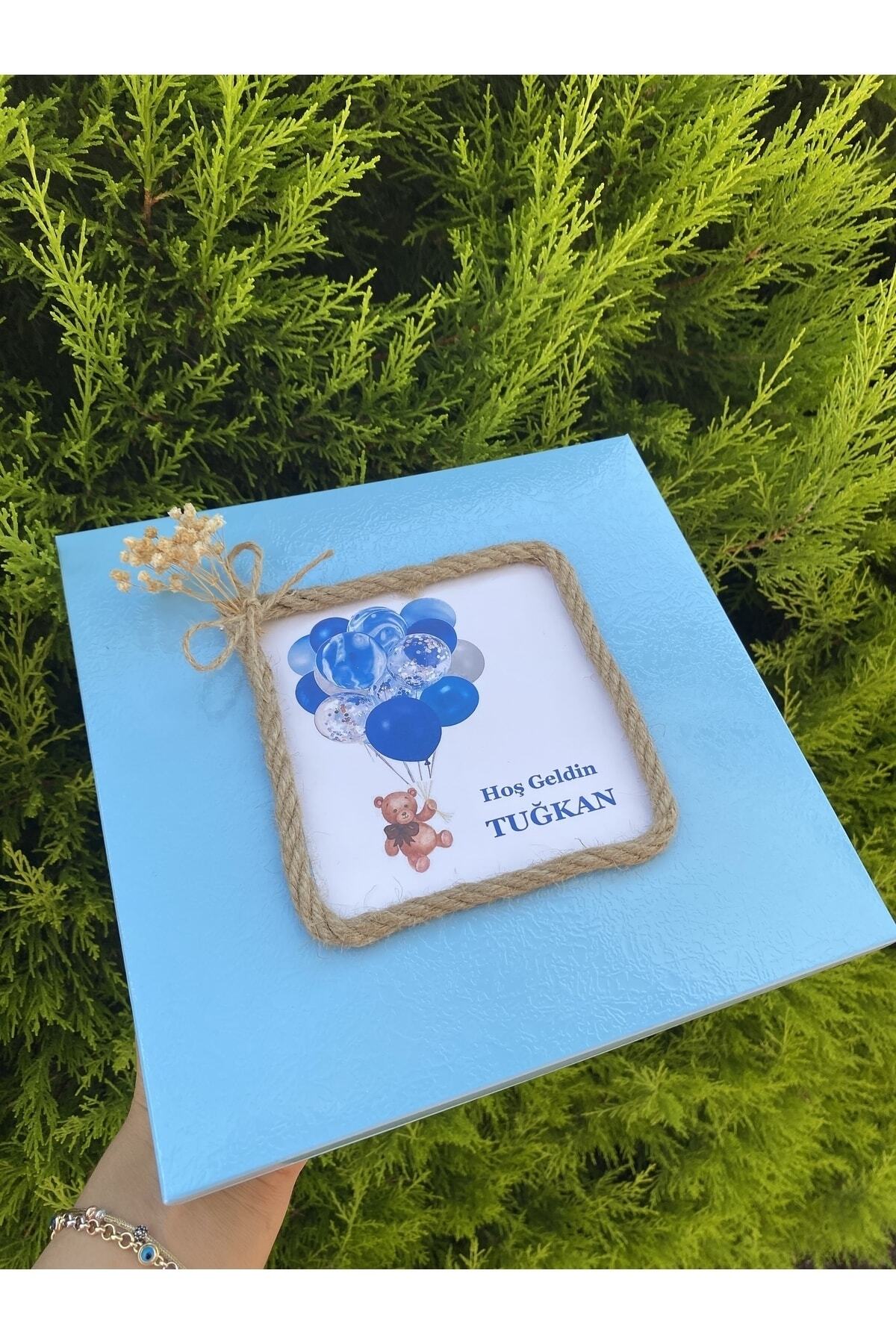 İsme Özel Mavi Balonlu Erkek Bebek Çikolatası 48 Adet (Doğum, Doğum Günü, Mevlit Hediyelik)