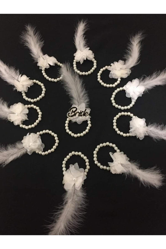 1 İncili Bride Bileklik 10 İncili Nedime Bilekliği Seti (Beyaz Gold Gelin Kına Gecesi Bekarlığa Veda)