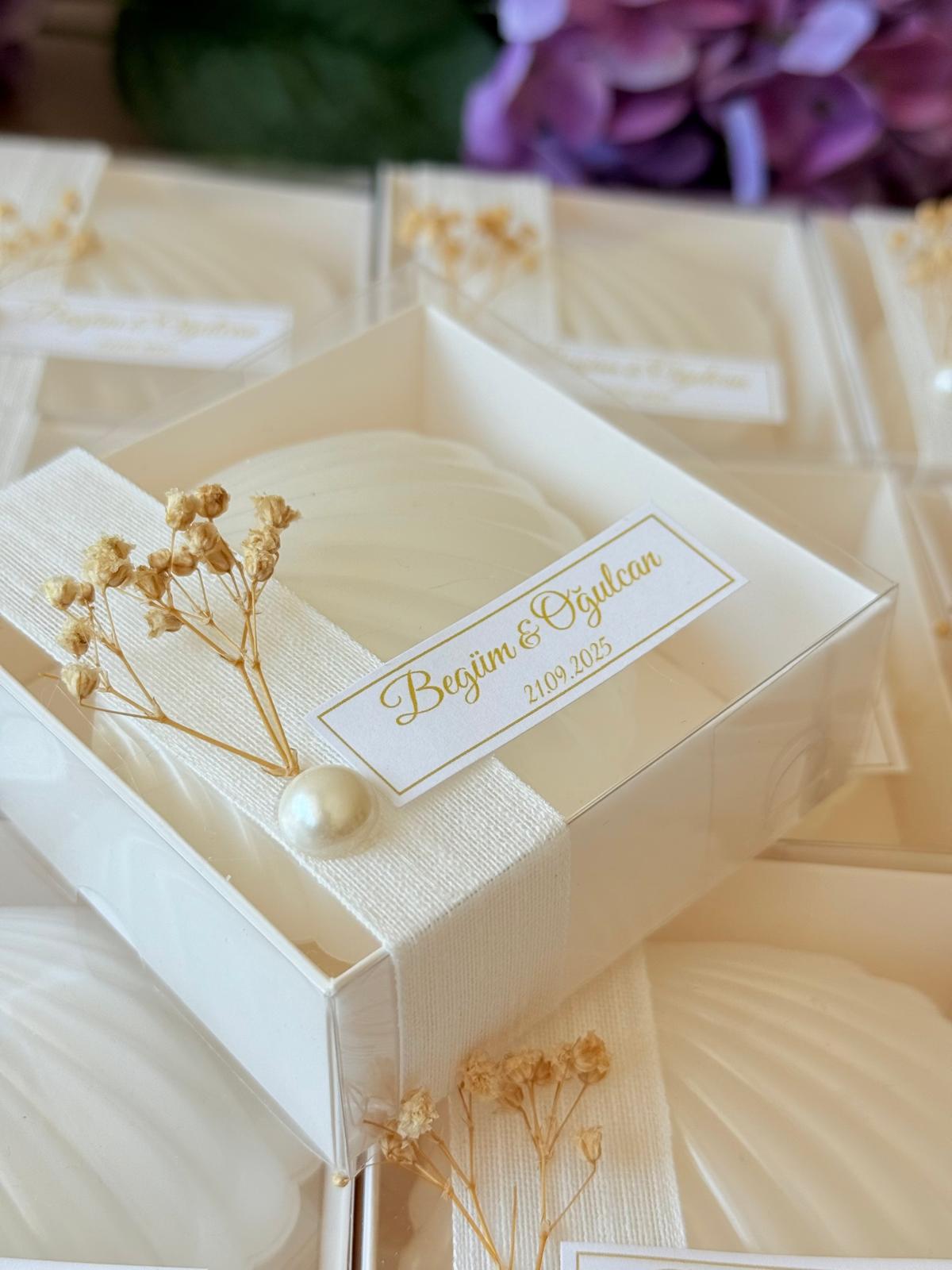 Set of 10 Boxed Oyster Pearl Candles – Wedding, Engagement, Henna Night & Party Favors