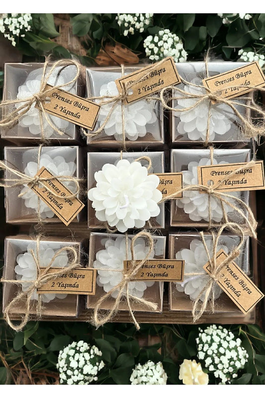 20 Adet Süslemeli Lotus Mum (Nikah Şekeri, Doğum, Sünnet, Düğün, Nişan, Söz, Kına, Doğum Günü)