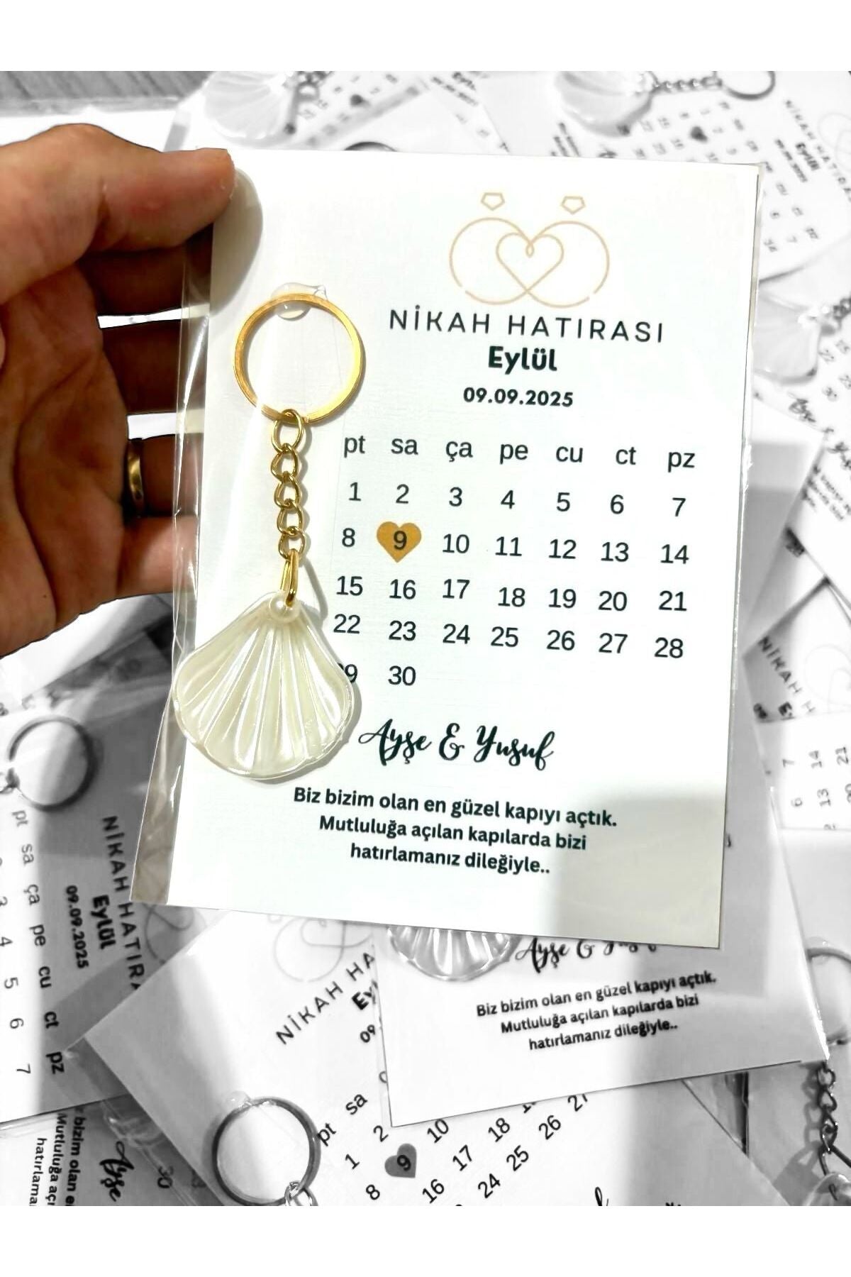 İsme Özel-Tarihli Anahtarlık 10 Adet (Nikah, Düğün, Bride Hediyeliği)