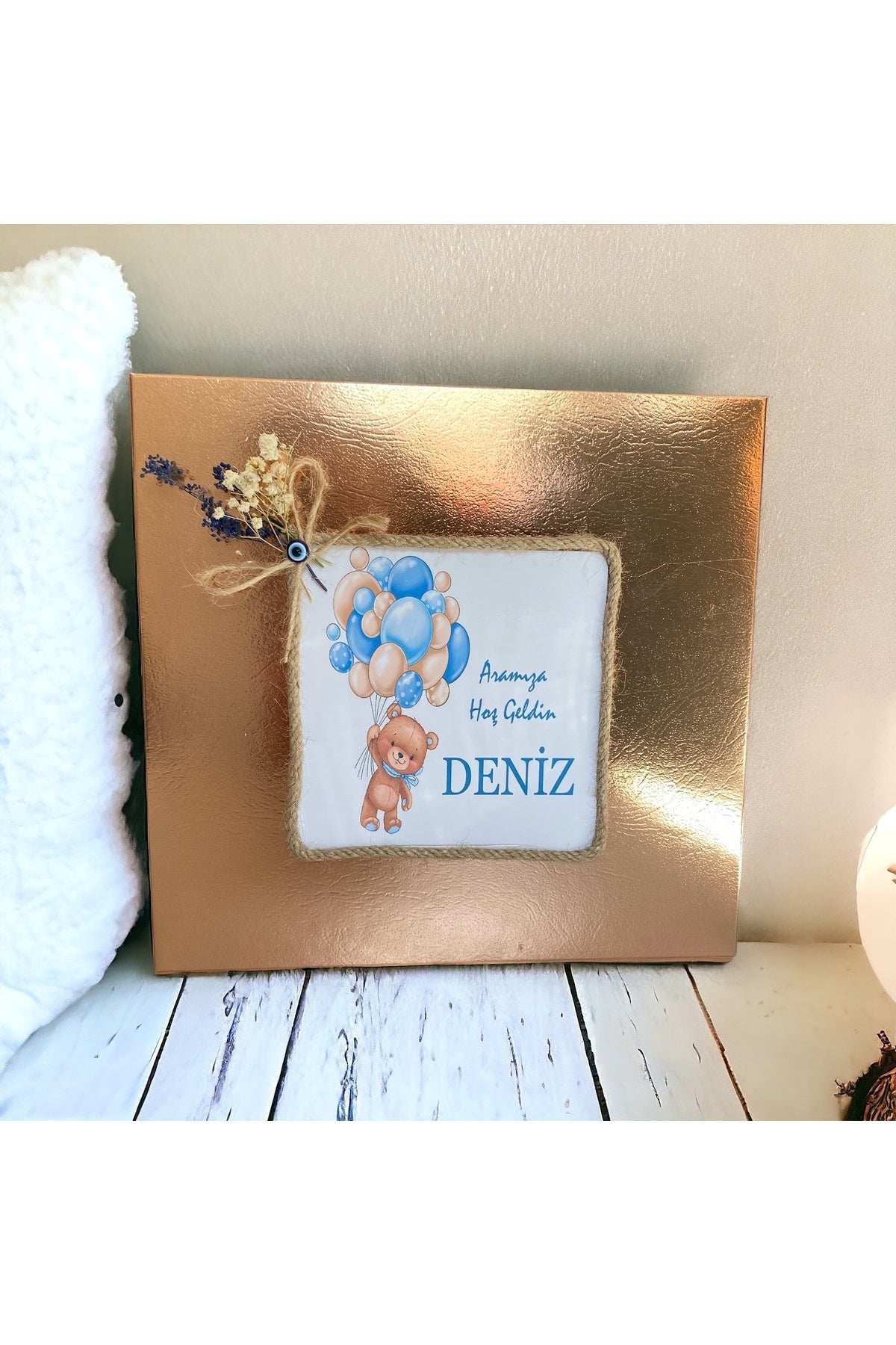 İsme Özel Krem-Mavi Balonlu Erkek Bebek Çikolatası 48 Adet (Doğum, Doğum Günü, Mevlit Hediyelik)
