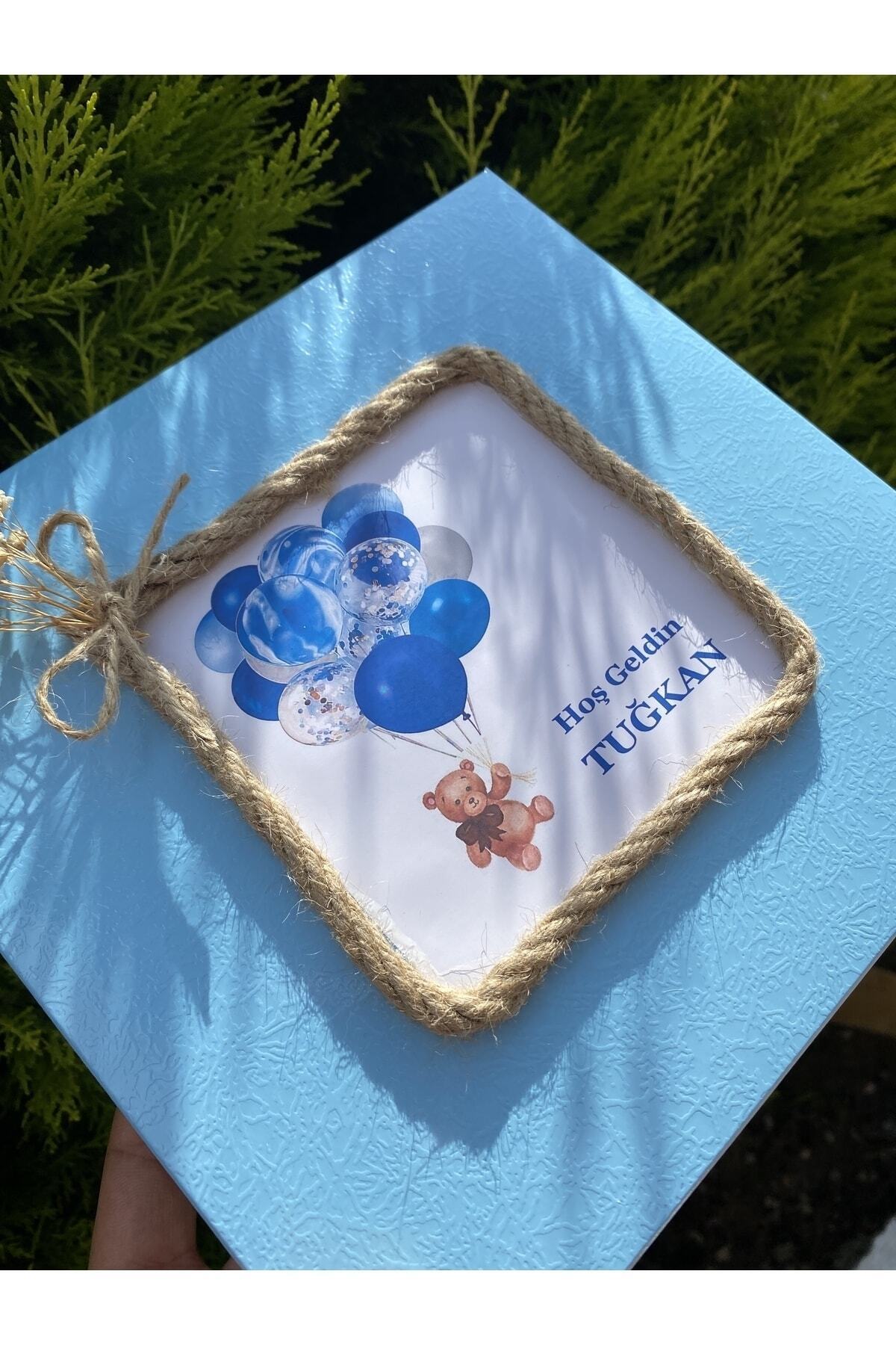 İsme Özel Mavi Balonlu Erkek Bebek Çikolatası 48 Adet (Doğum, Doğum Günü, Mevlit Hediyelik)
