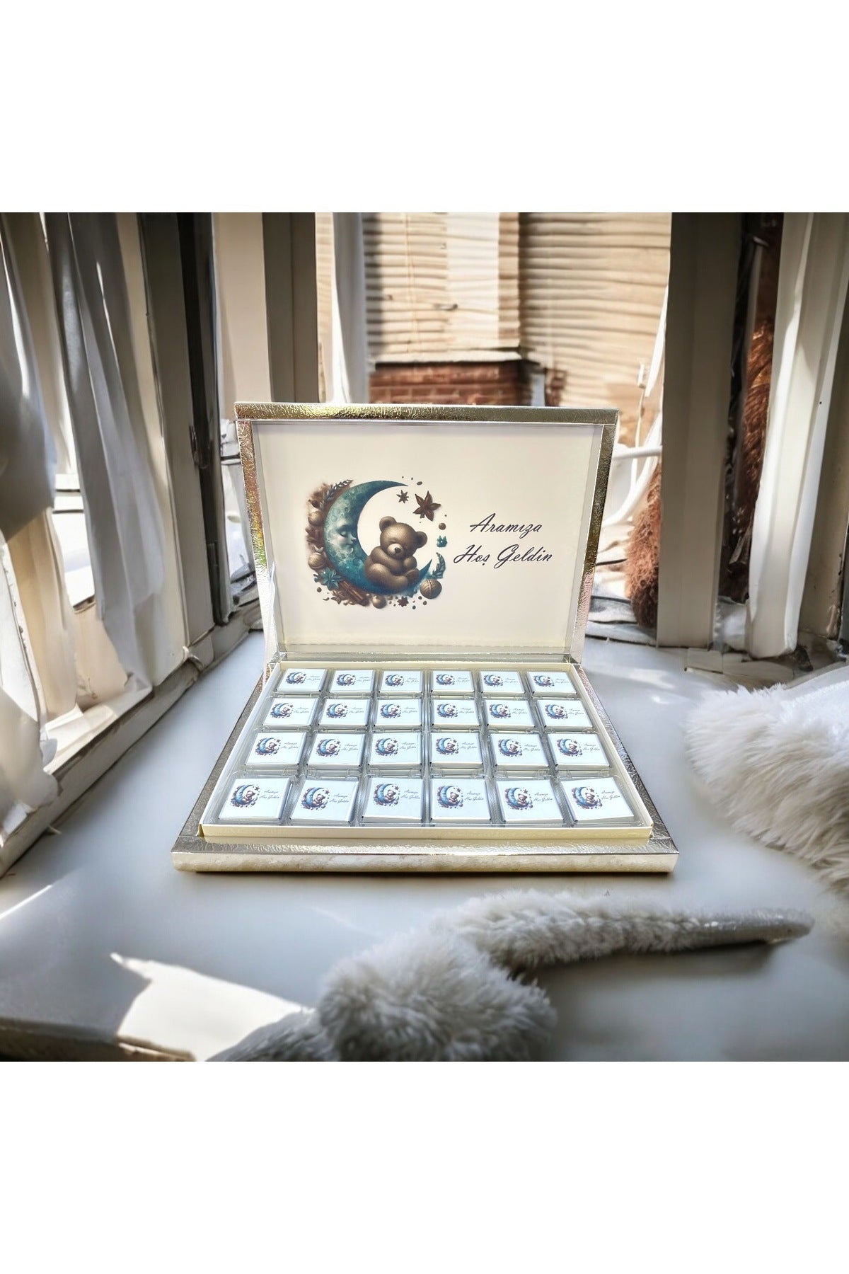 İsme Özel Ayıcık Erkek Bebek Çikolatası 72 Adet (Doğum, Doğum Günü, Mevlit Hediyelik)