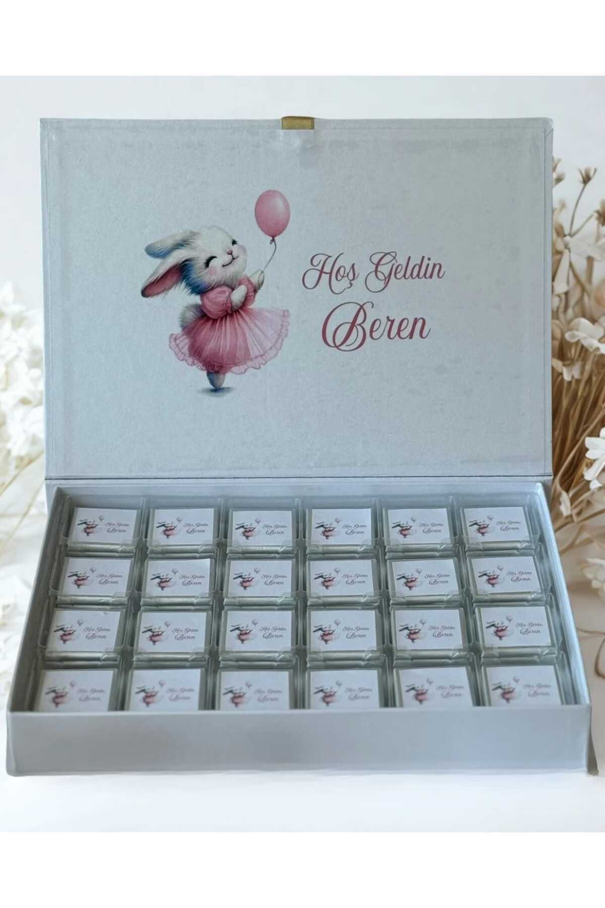 İsme Özel Tavşanlı Bebek Çikolatası 72 Adet (Doğum, Doğum Günü ,Mevlit Hediyelik)