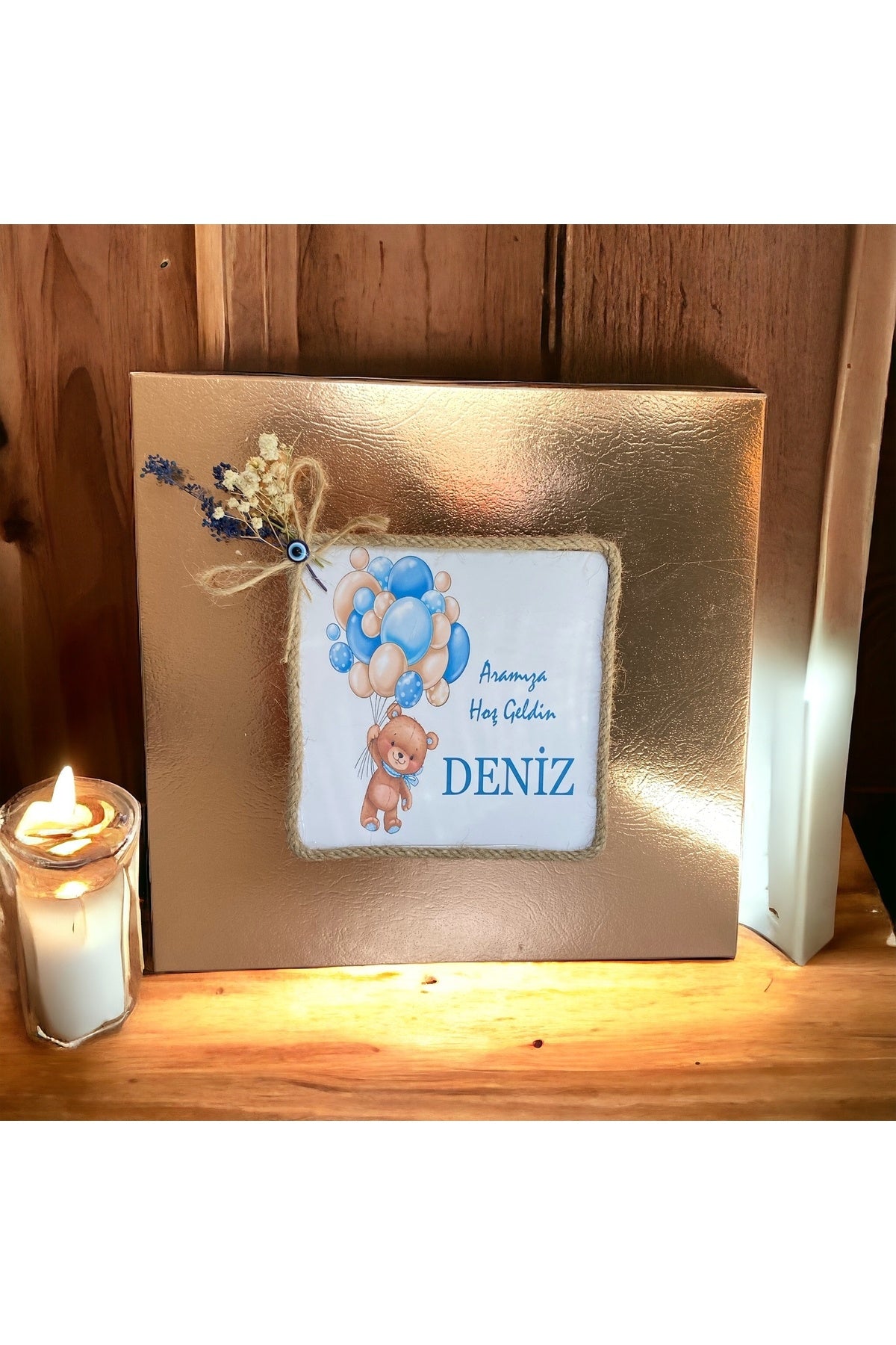 İsme Özel Krem-Mavi Balonlu Erkek Bebek Çikolatası 48 Adet (Doğum, Doğum Günü, Mevlit Hediyelik)