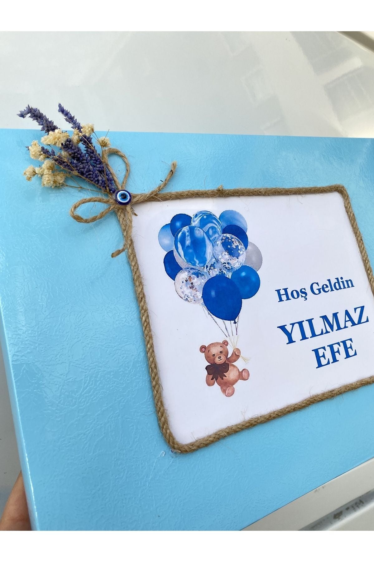 İsme Özel Mavi Balonlu Ayı Erkek Bebek Çikolatası 72 Adet (Doğum, Doğum Günü, Mevlit Hediyelik)
