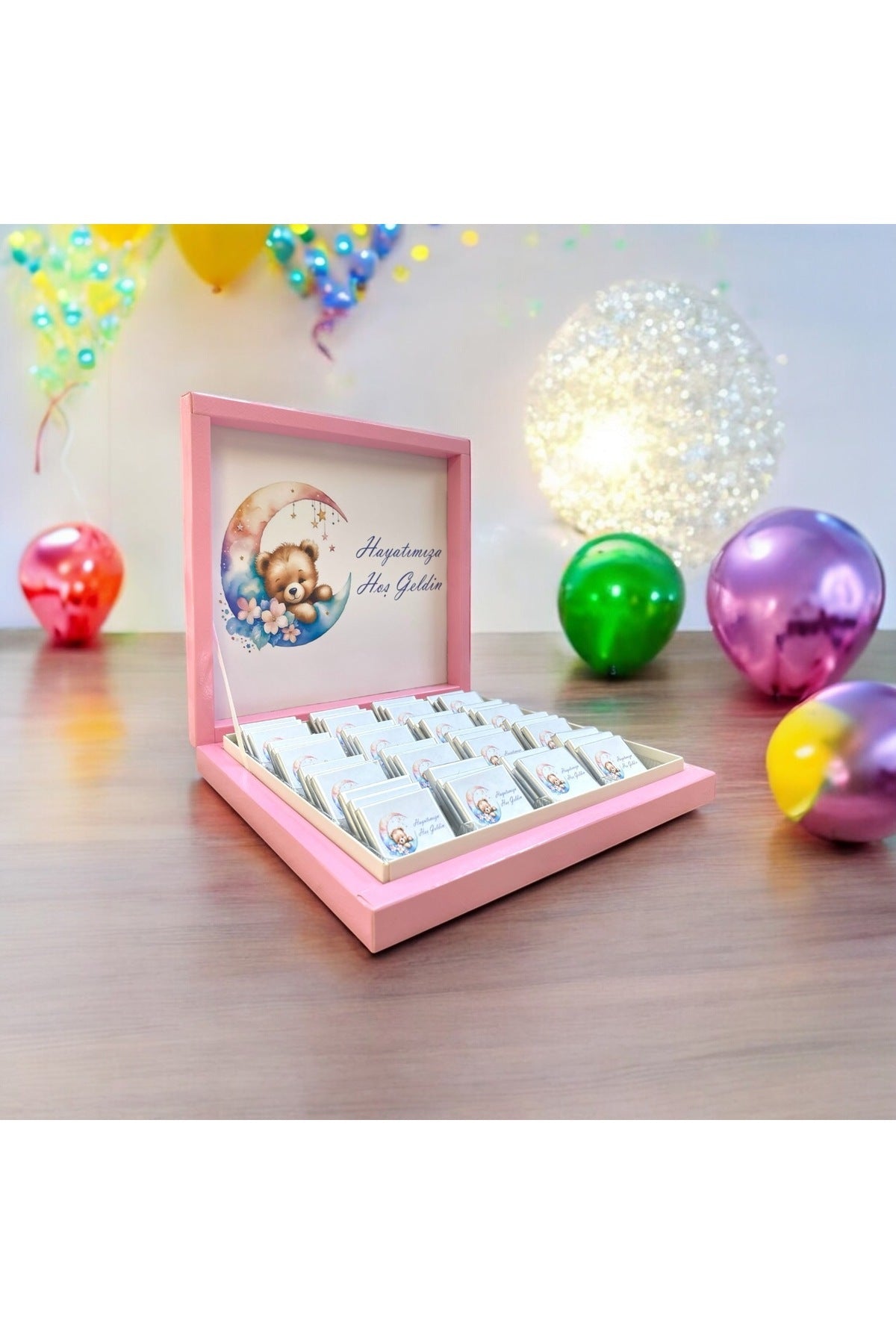 İsme Özel Ay (Ayı-Bebek) Modelli Kız-Erkek Bebek Çikolatası 48 Adet (Doğum, Doğum Günü, Mevlit Hediyelik)