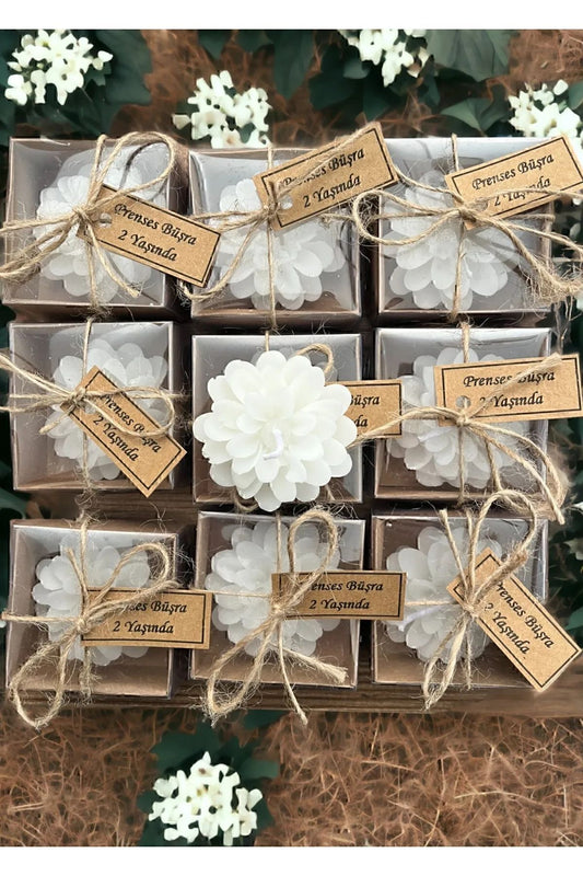 20 Adet Süslemeli Lotus Mum (Nikah Şekeri, Doğum, Sünnet, Düğün, Nişan, Söz, Kına, Doğum Günü)