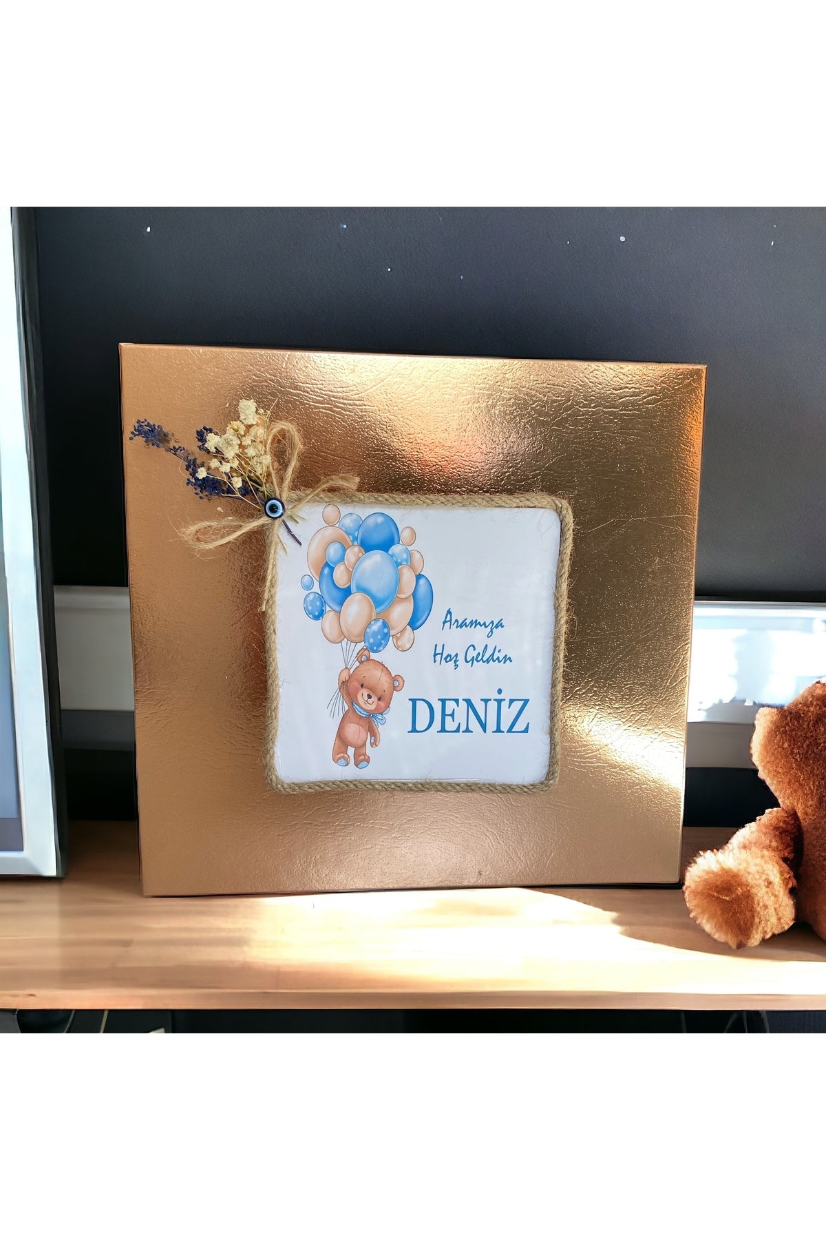 İsme Özel Krem-Mavi Balonlu Erkek Bebek Çikolatası 48 Adet (Doğum, Doğum Günü, Mevlit Hediyelik)