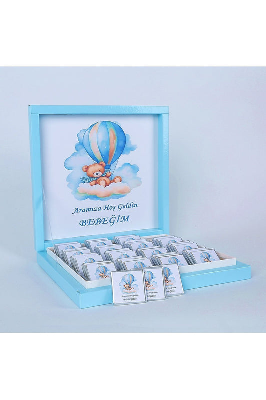 İsme Özel Uçan Balon Modelli Erkek Bebek Çikolatası 48 Adet (Doğum, Doğum Günü, Mevlit Hediyelik)
