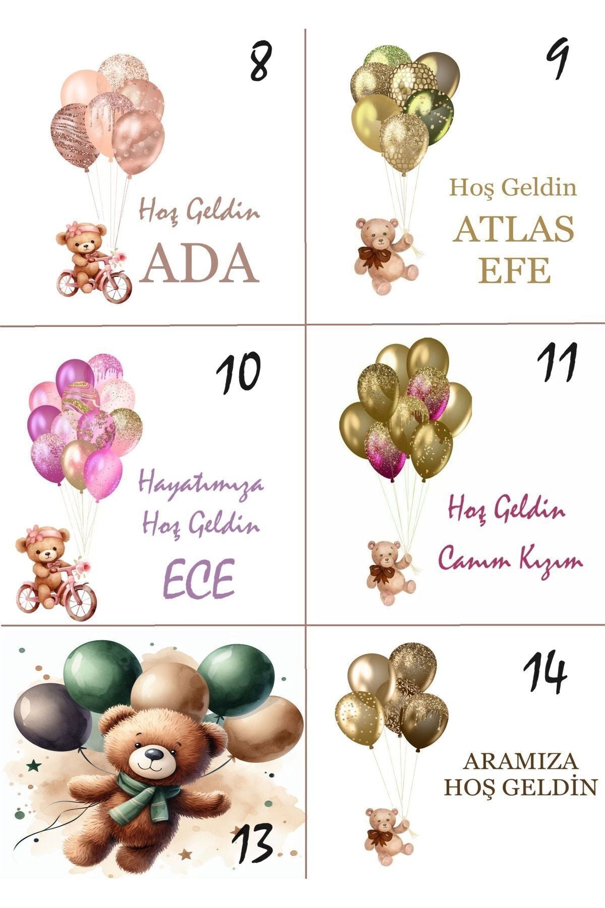 Balonlu Ayıcık Bebek Çikolatası Etiketi Hoş Geldin Bebek Etiketi 3,5cm 96 Adet