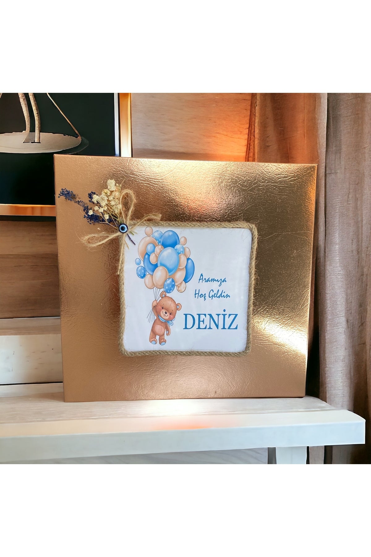 İsme Özel Krem-Mavi Balonlu Erkek Bebek Çikolatası 48 Adet (Doğum, Doğum Günü, Mevlit Hediyelik)
