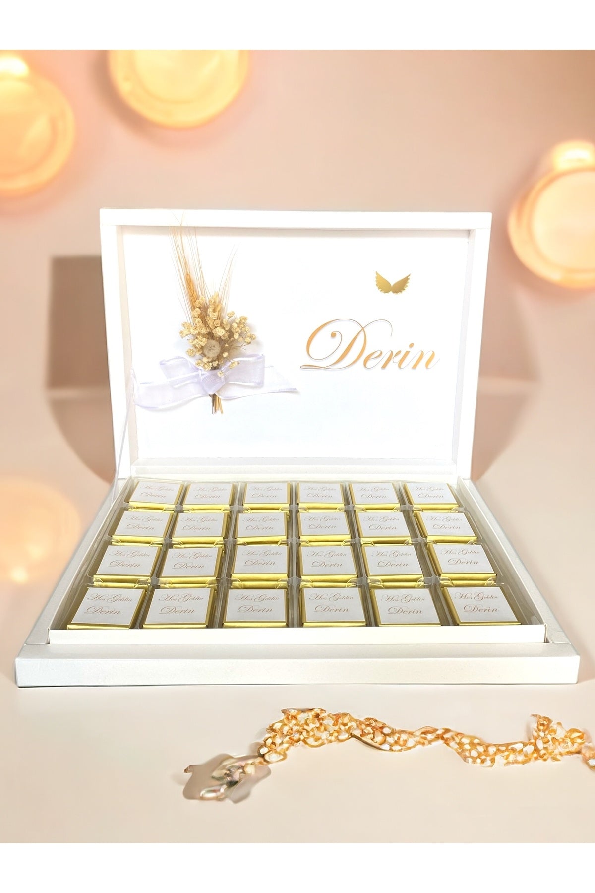 İsme Özel Gold Modelli Nişan-İsteme-Söz-Nikah-Bebek-Mevlit Çikolata 72 Adet