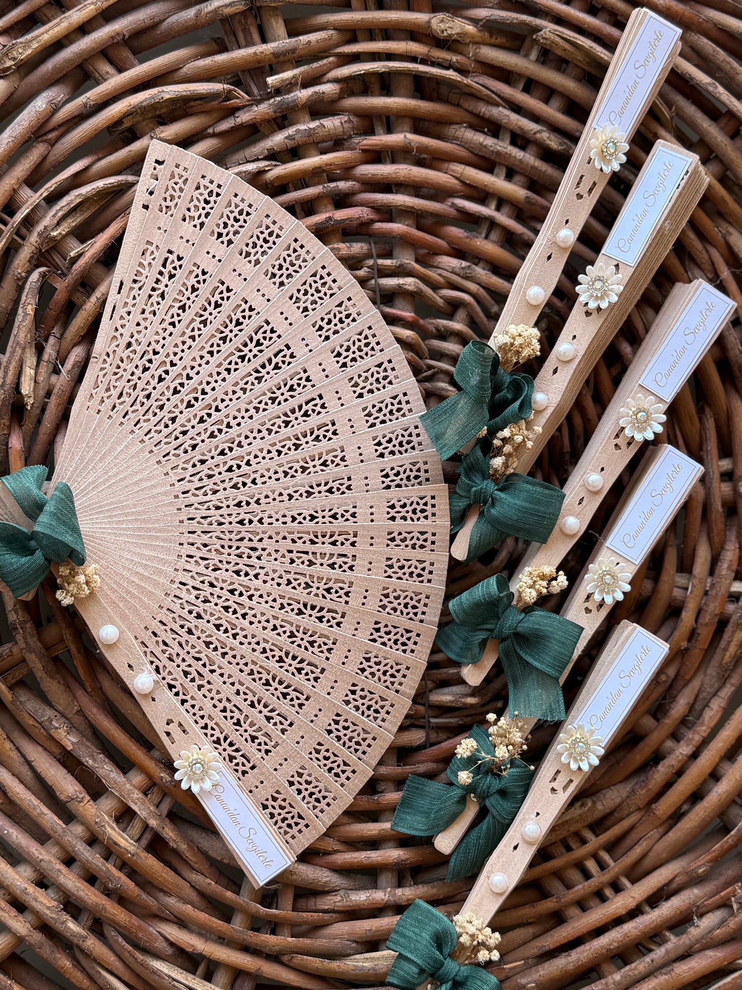 Lüx İsimli Hediyelik Beyaz Yelpaze 🪭 6 Adet (Düğün, Nikah, Bride Hatırası)