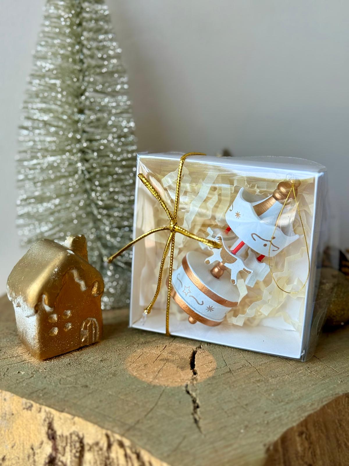 Mini Ahşap Atlıkarınca Süs 5 Adet Dekoratif Obje (Yılbaşı, Doğum Günü, Baby Shower) Hediyelik