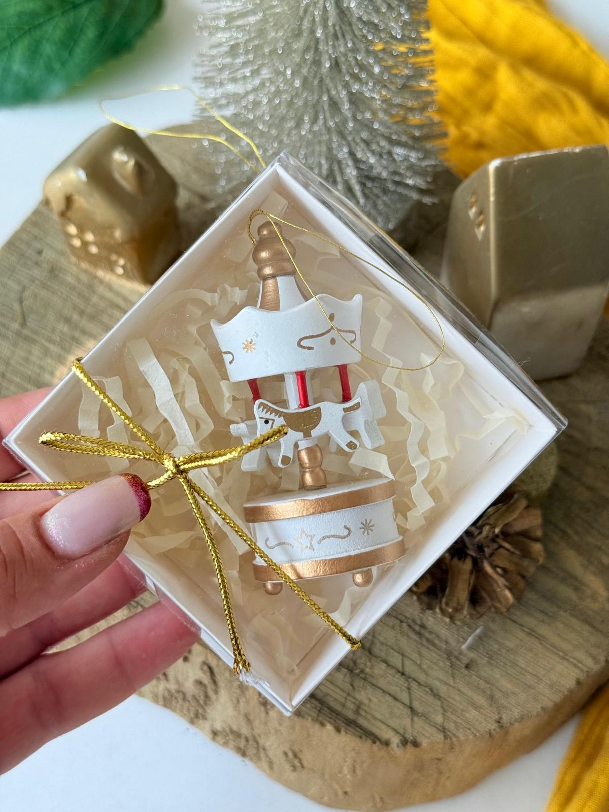 Mini Ahşap Atlıkarınca Süs 5 Adet Dekoratif Obje (Yılbaşı, Doğum Günü, Baby Shower) Hediyelik