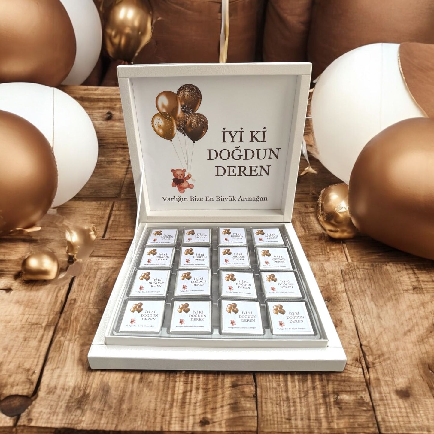 İsme Özel Balonlu 48 Adet Çikolata ( Doğum, Doğum Günü, Mevlit)