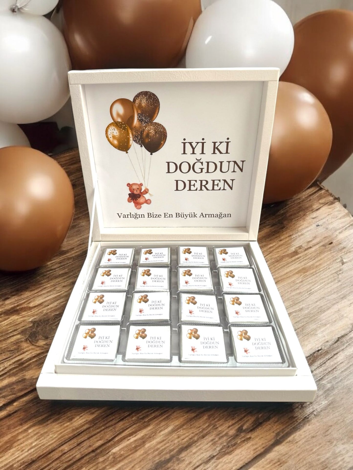 İsme Özel Balonlu 48 Adet Çikolata ( Doğum, Doğum Günü, Mevlit)
