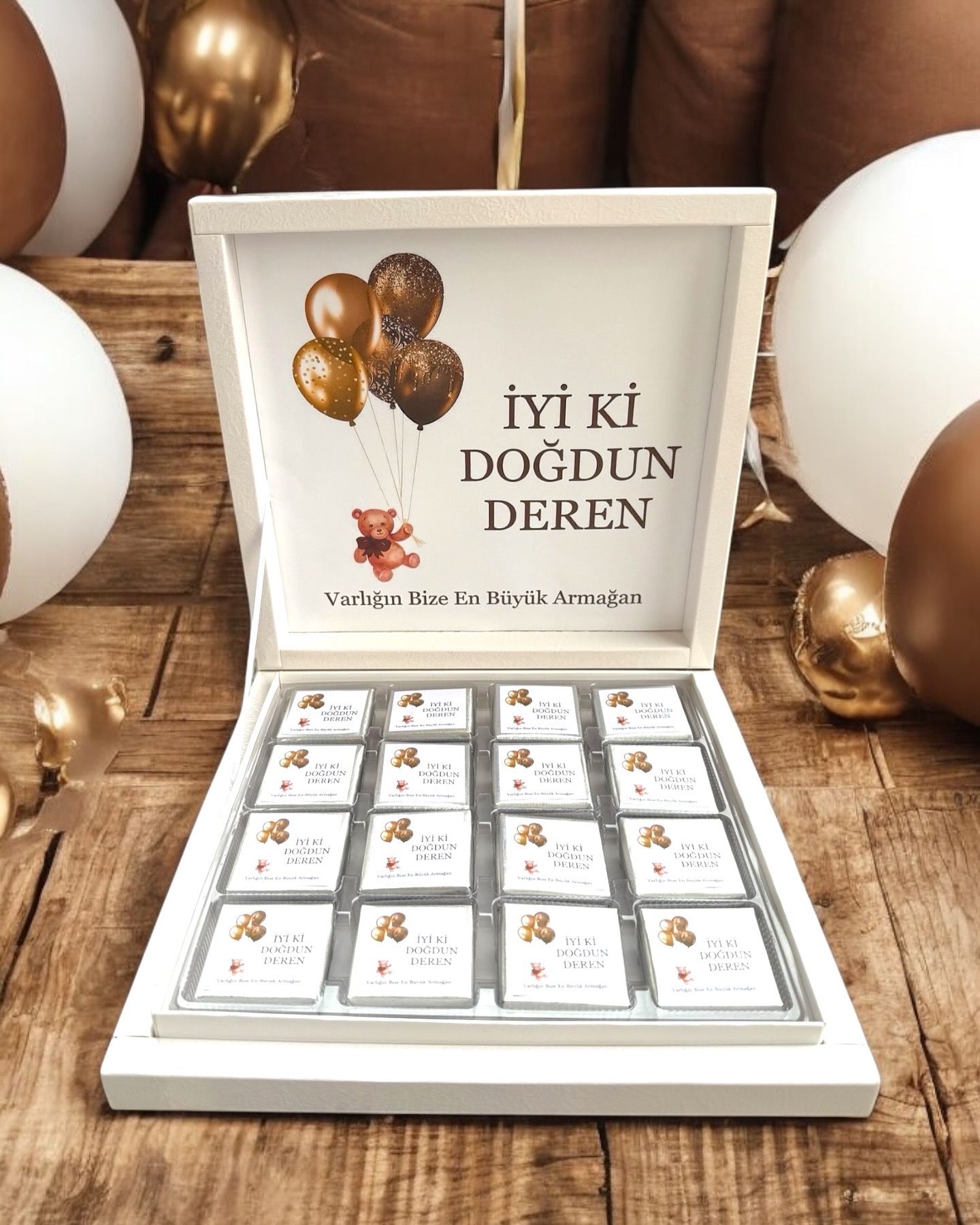 İsme Özel Balonlu 48 Adet Çikolata ( Doğum, Doğum Günü, Mevlit)