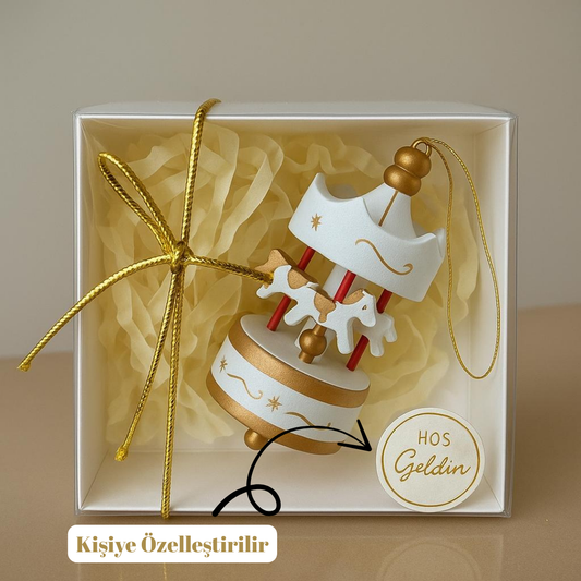 Mini Ahşap Atlıkarınca Süs 1 Adet Hediyelik Dekoratif Obje (Yılbaşı, Doğum Günü, Baby Shower)