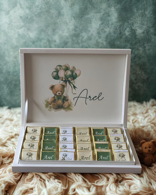 Personalized Teddy Bear Chocolate Box – Baby Shower Favors – 48 pcs Luxury Gift