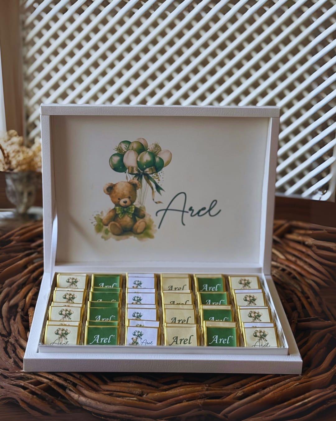 Personalized Teddy Bear Chocolate Box – Baby Shower Favors – 48 pcs Luxury Gift