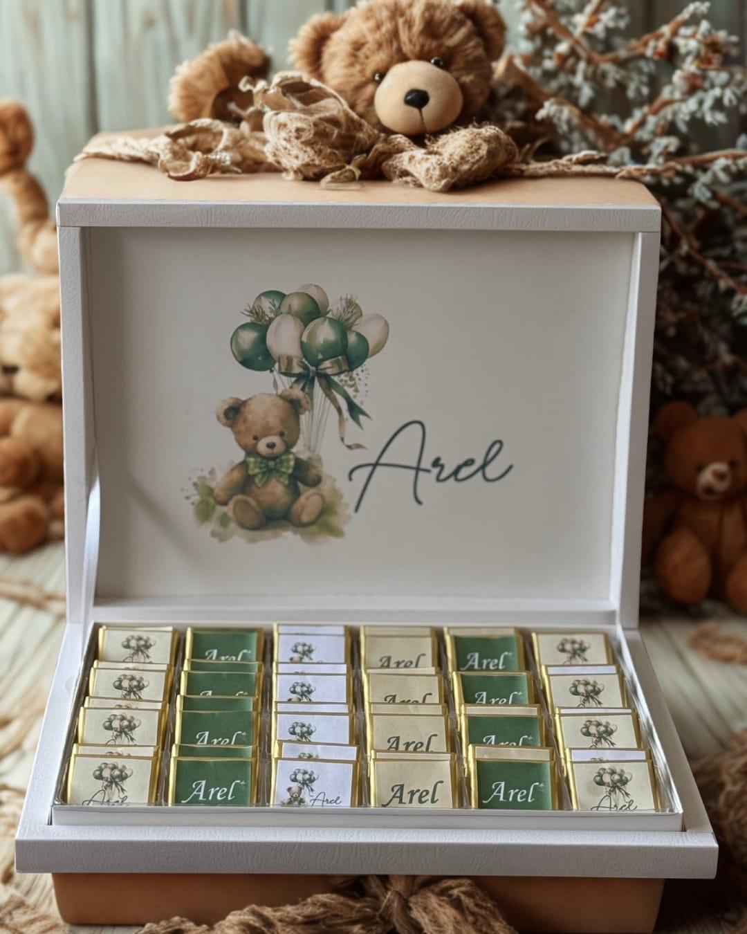 Personalized Teddy Bear Chocolate Box – Baby Shower Favors – 48 pcs Luxury Gift