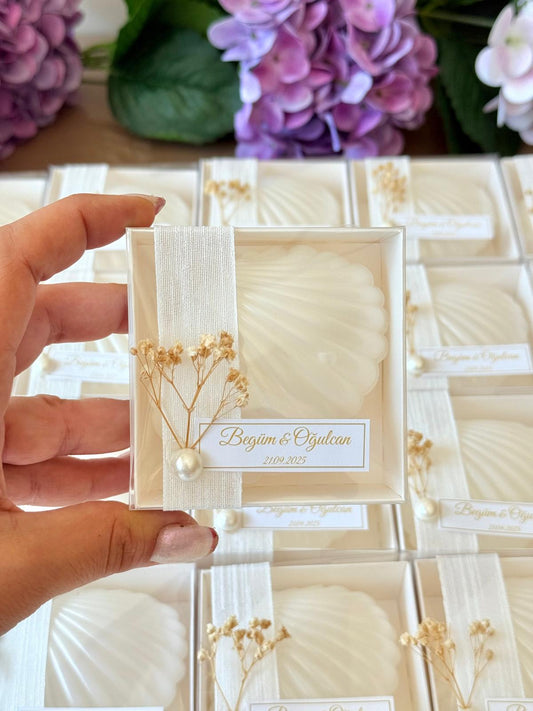 Set of 10 Boxed Oyster Pearl Candles – Wedding, Engagement, Henna Night & Party Favors